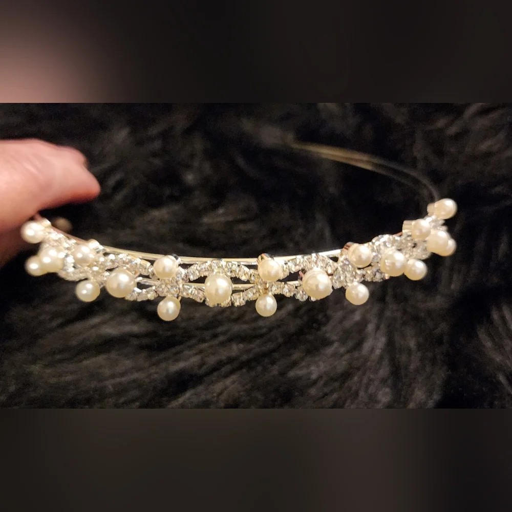 Faux Pearls and Rhinestones Silver toned Tiera Wedding Bridal Flower Girl